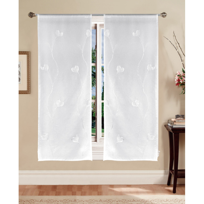 CHANTAL Coppia Tende Finestra Semitrasparenti Bianche Fantasia Shabby Chic con cuori - 4 colori