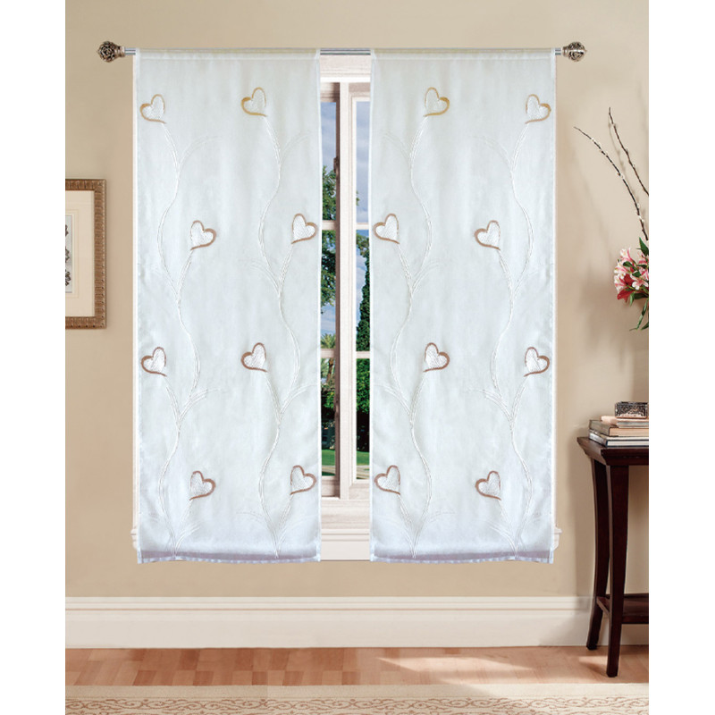 CHANTAL Coppia Tende Finestra Semitrasparenti Bianche Fantasia Shabby Chic con cuori - 4 colori