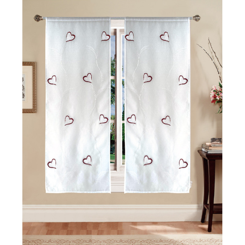 CHANTAL Coppia Tende Finestra Semitrasparenti Bianche Fantasia Shabby Chic con cuori - 4 colori