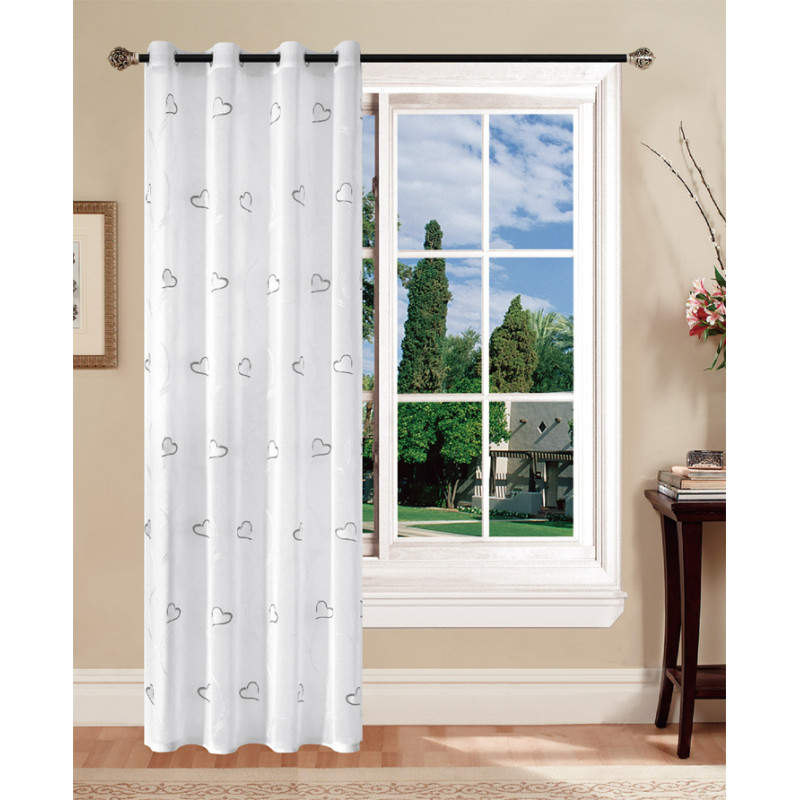 CHANTAL Coppia Tende Finestra Semitrasparenti Bianche Fantasia Shabby Chic con cuori - 4 colori