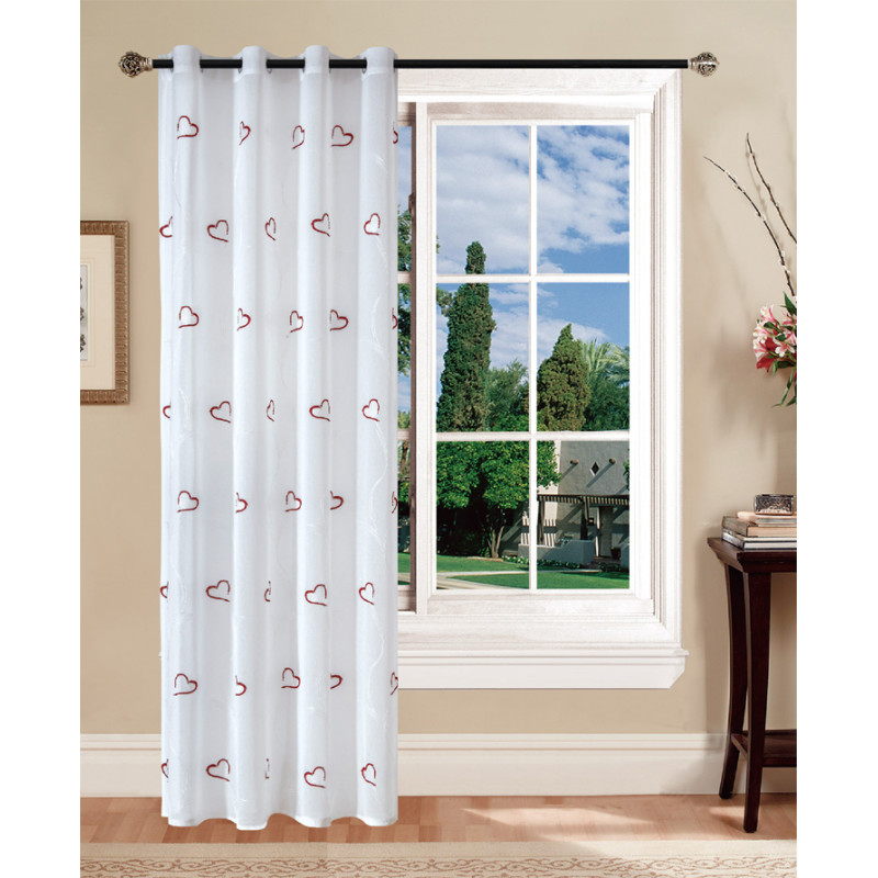 CHANTAL Coppia Tende Finestra Semitrasparenti Bianche Fantasia Shabby Chic con cuori - 4 colori