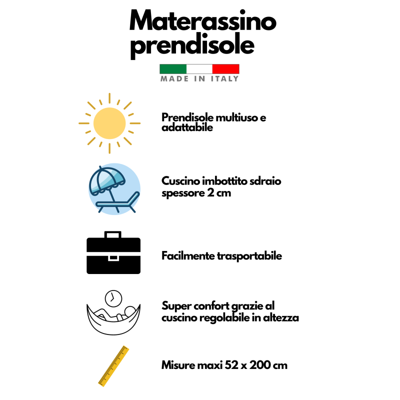 Cuscino per Lettino Materassino Prendisole Pieghevole Trasportabile Salvaspazio Misura Maxi 52x200 BLU-AVIO