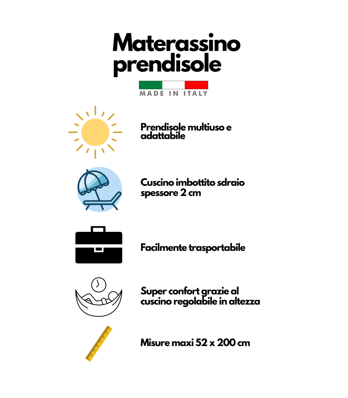 Cuscino per Lettino Materassino Prendisole Pieghevole Trasportabile Salvaspazio Misura Maxi 52x200 BLU-AVIO