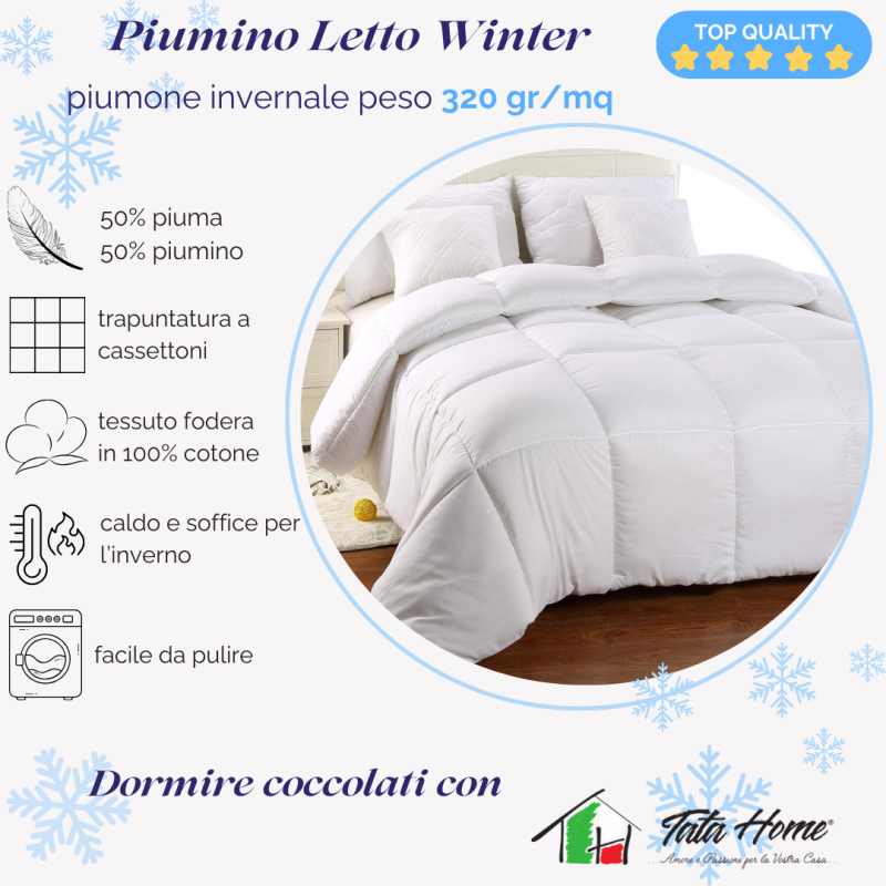 Piumino Winter 50% piumino d'oca e 50% Piumette disponibile in 3 misurazioni : singolo, piazza e mezza, matrimoniale.