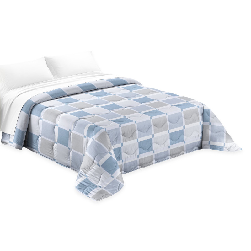 TORONTO Trapunta Invernale 300 gr/mq Fantasia Geometrica a Quadri Made in Italy Colore Petrolio Ottanio