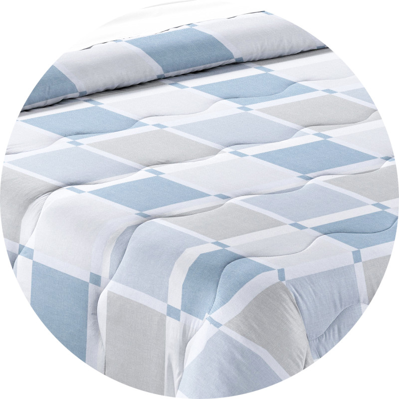 TORONTO Trapunta Invernale 300 gr/mq Fantasia Geometrica a Quadri Made in Italy Colore Petrolio Ottanio