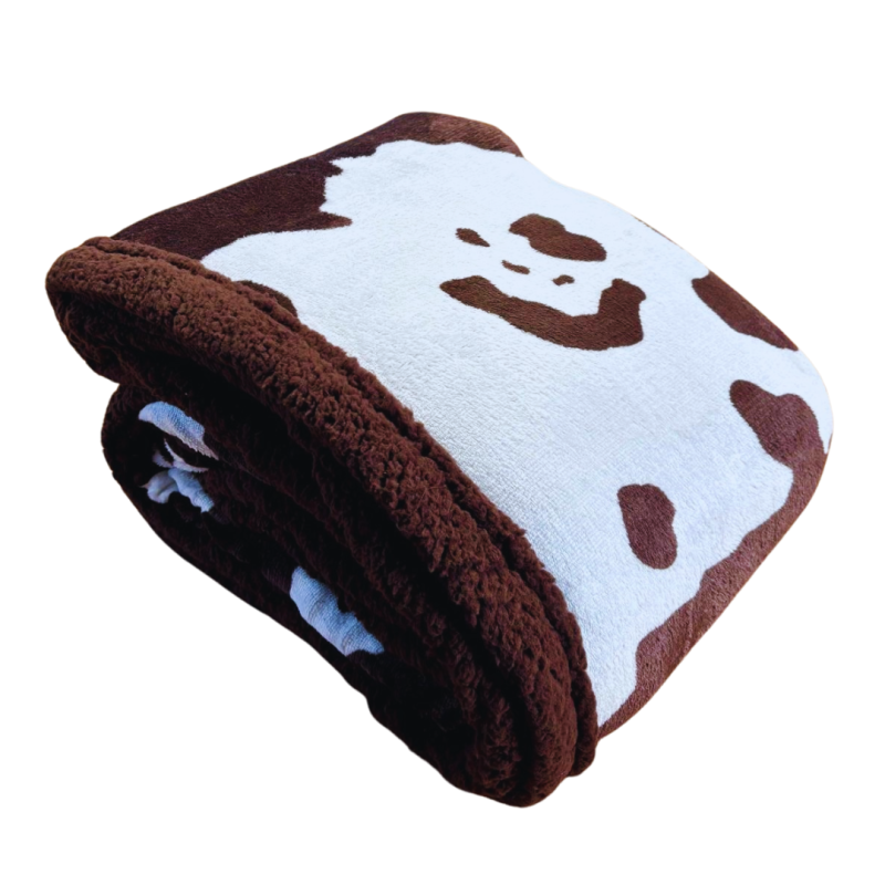 MUCCA MARRONE Plaid Divano Coperta Letto in caldo e morbido Pile da 340 gr mq con Retro Agnellato