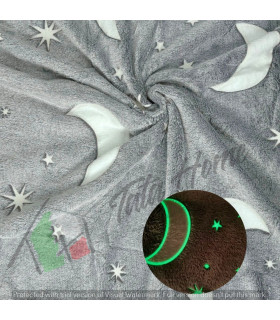Coperta Plaid da divano che si ILLUMINA AL BUIO 3 misure Mod. Night Fluo Dis. LUNA