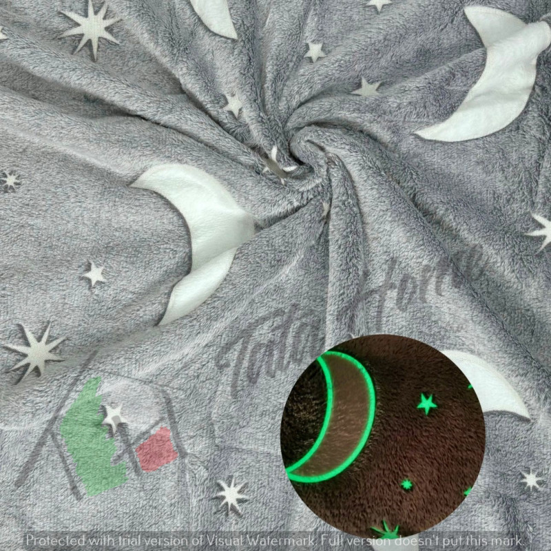 Coperta Plaid da divano che si ILLUMINA AL BUIO 3 misure Mod. Night Fluo Dis. LUNA