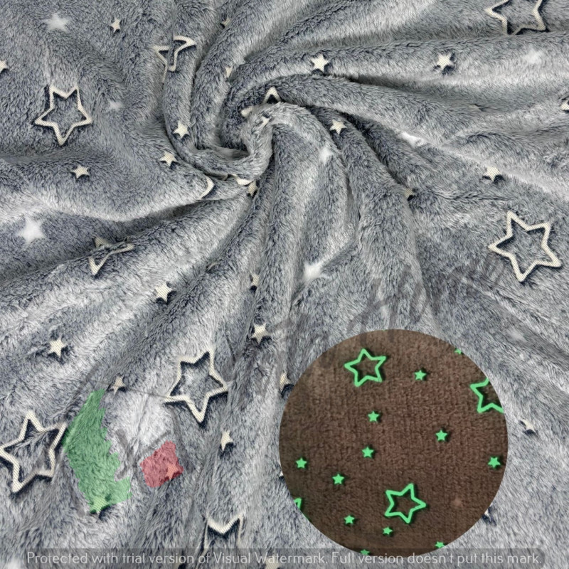 Coperta Plaid da divano che si ILLUMINA AL BUIO 3 misure Mod. Night Fluo Dis. STELLE