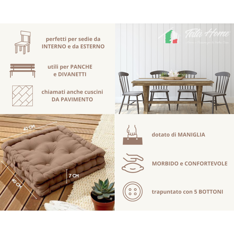 CuscinoMaterasso per Sedia da Interno ed Esterno Imbottito Misura 40x40x7 cm MOD. MATTONELLA