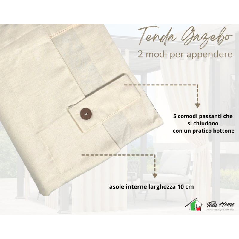 Tenda Gazebo per Esterno Misura 160x270 cm con Passanti e Bottoni Colore Panna