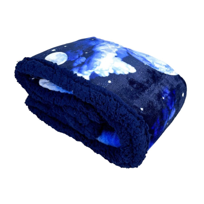 MOON Plaid Divano Coperta Letto in caldo e morbido Pile da 340 gr mq con Retro Agnellato Luna e Stelline