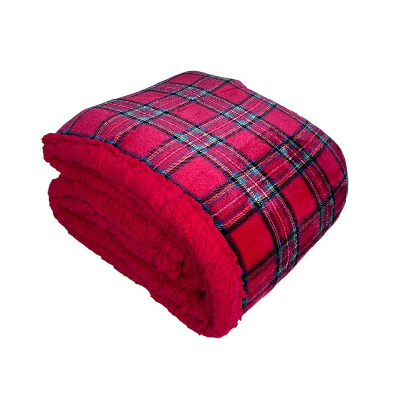 SCOZZESE ROSSO Plaid Divano Coperta Letto in caldo e morbido Pile da 340 gr mq con Retro Agnellato