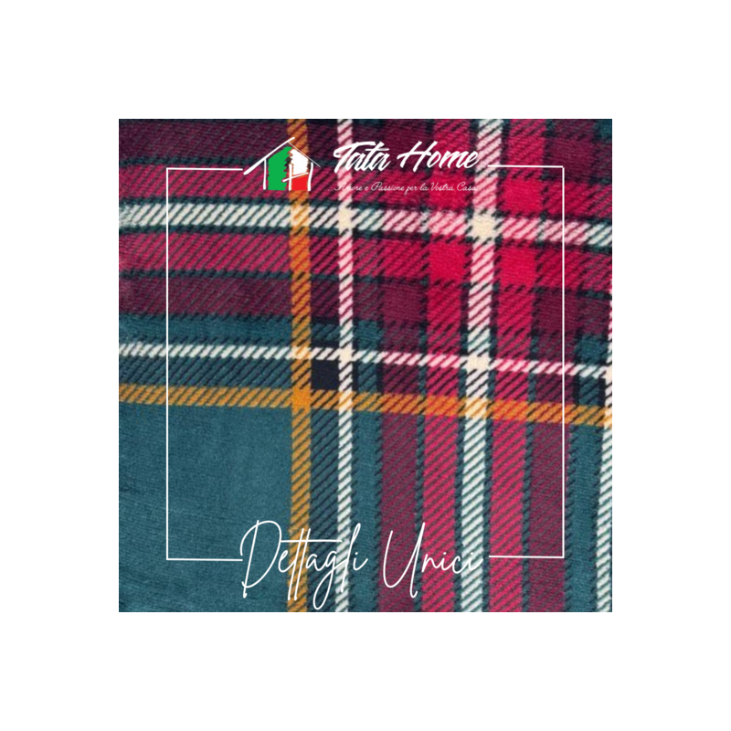 SCOZZESE VERDE Plaid Divano Coperta Letto in caldo e morbido Pile da 340 gr mq con Retro Agnellato