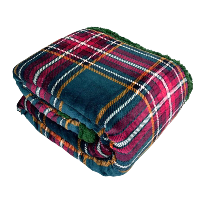 SCOZZESE VERDE Plaid Divano Coperta Letto in caldo e morbido Pile da 340 gr mq con Retro Agnellato