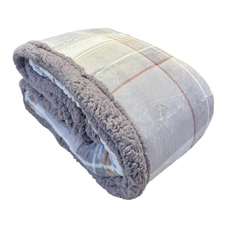 SCOZZESE BEIGE Plaid Divano Coperta Letto in caldo e morbido Pile da 340 gr mq con Retro Agnellato