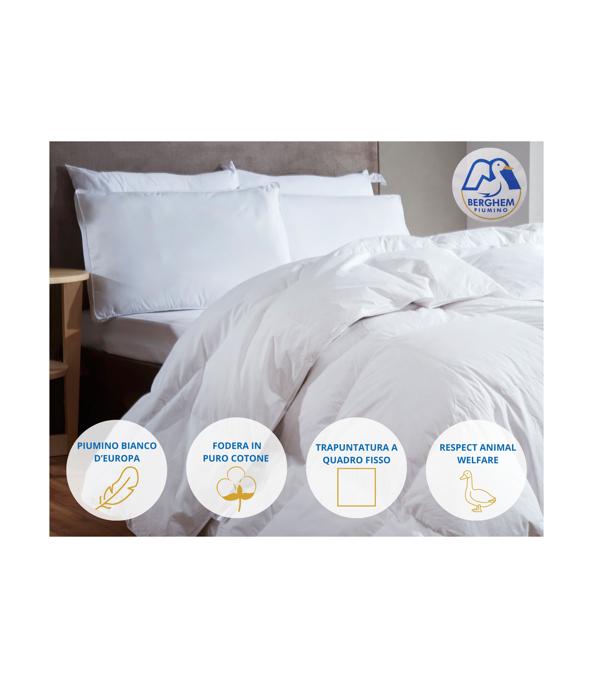 Piumino Winter in piumino d'oca al 50% e 50% Piumette disponibile in 3 misurazioni : singolo, piazza e mezza, matrimoniale.