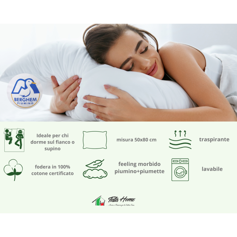 Guanciale cm 50X80 altezza 13 cm in Vera Piuma MOD. BERGHEM