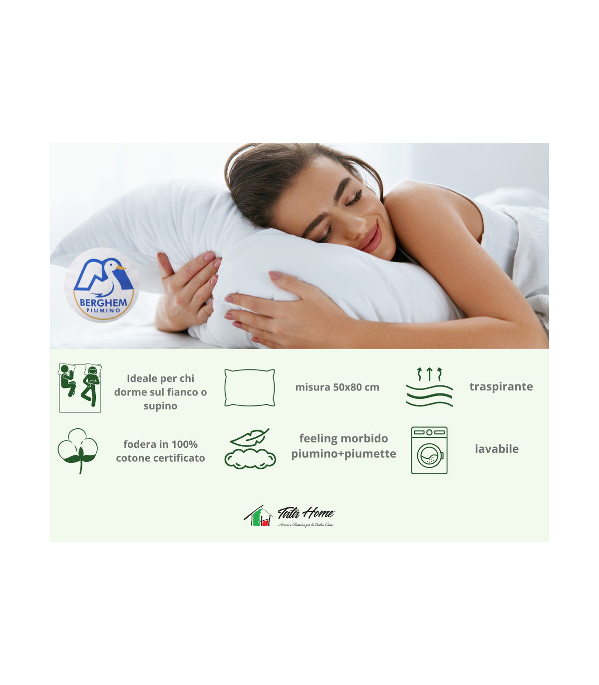 Guanciale cm 50X80 altezza 13 cm in Vera Piuma MOD. BERGHEM