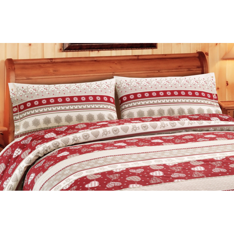 Parure Copripiumino Set Federa/e con Sacco Piumino Made in Italy Fantasia Tirolese Mod. Corvara Rosso