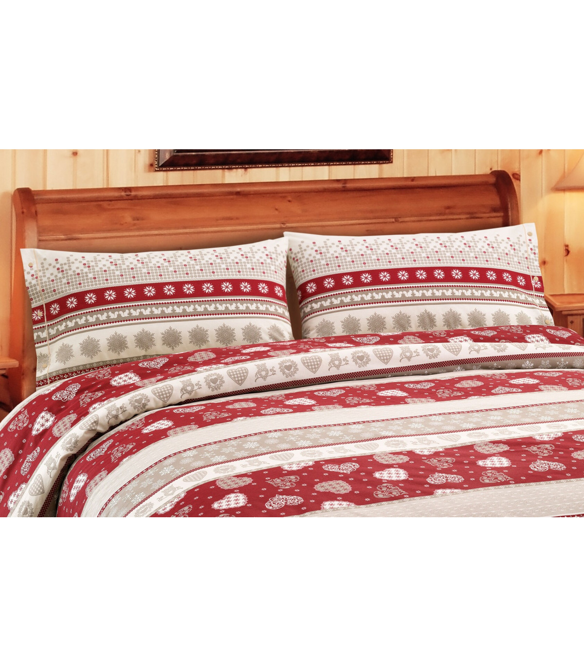 Parure Copripiumino Set Federa/e con Sacco Piumino Made in Italy Fantasia Tirolese Mod. Corvara Rosso