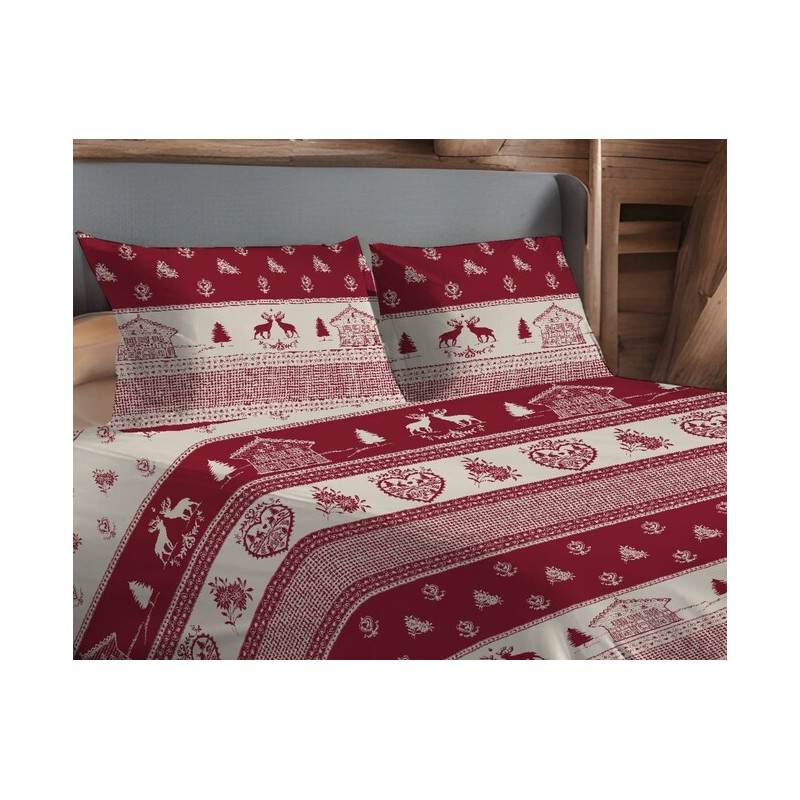 Parure Copripiumino Set Federa/e con Sacco Piumino Made in Italy Fantasia Tirolese Mod. TIROLO Rosso