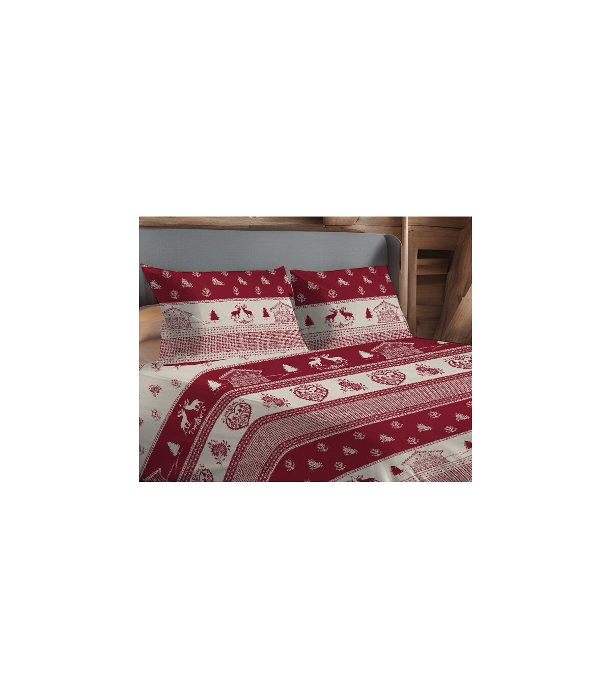 Parure Copripiumino Set Federa/e con Sacco Piumino Made in Italy Fantasia Tirolese Mod. TIROLO Rosso