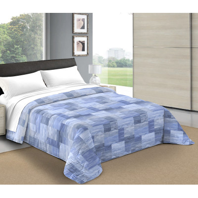 CUBIC Copriletto Primaverile Estivo da 100 gr/mq Fantasia a Quadri Made in Italy Colore Azzurro Blu