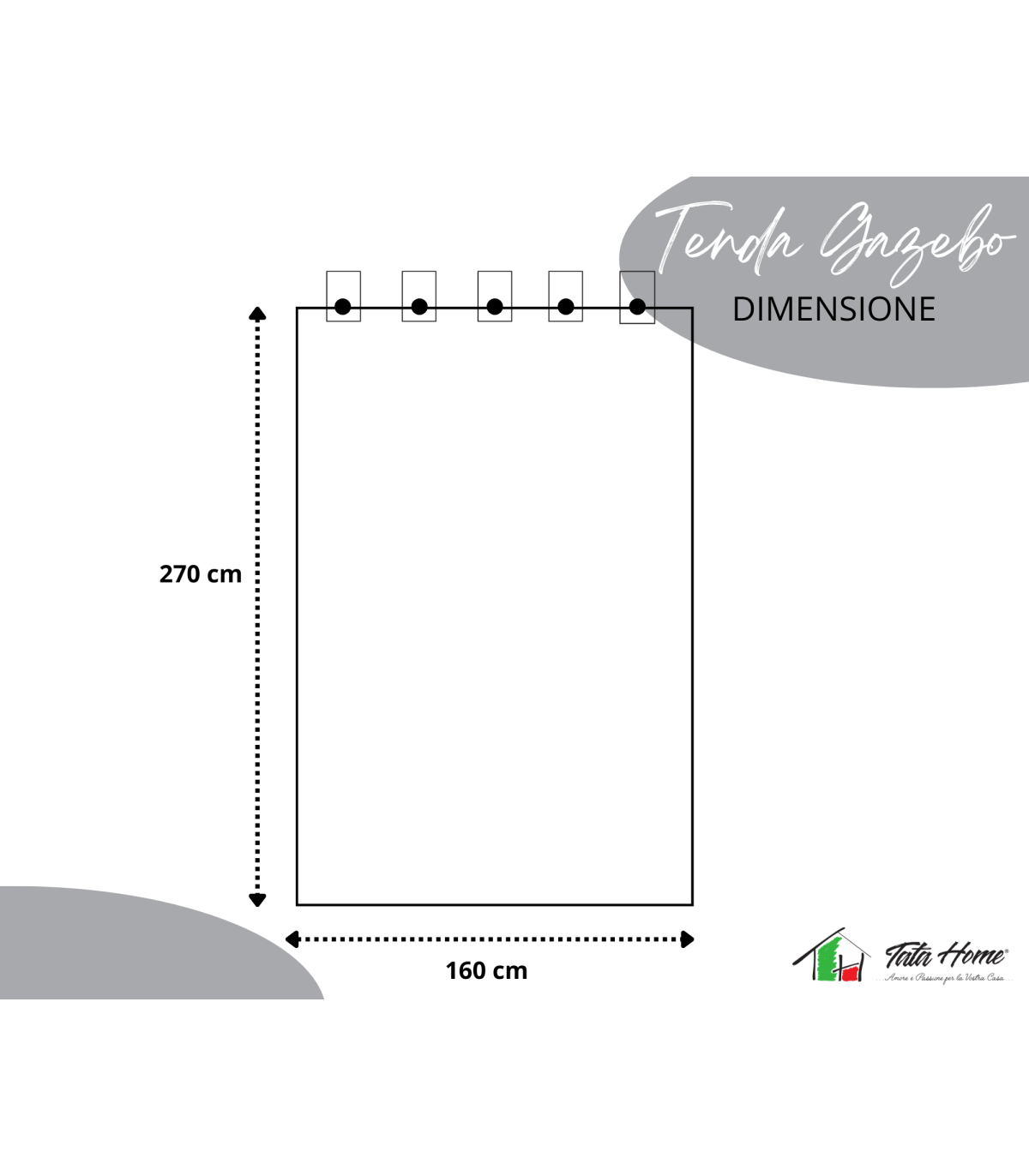 Tenda Gazebo per Esterno Misura 160x270 cm con Passanti e Bottoni Colore GRIGIO SCURO