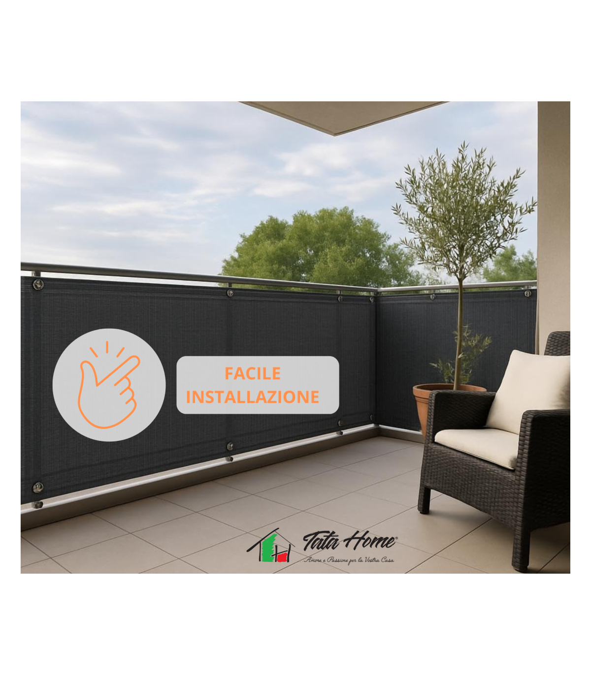 Telo copribalcone frangivista parasole 90x500 cm 5 Colori CON CORDA