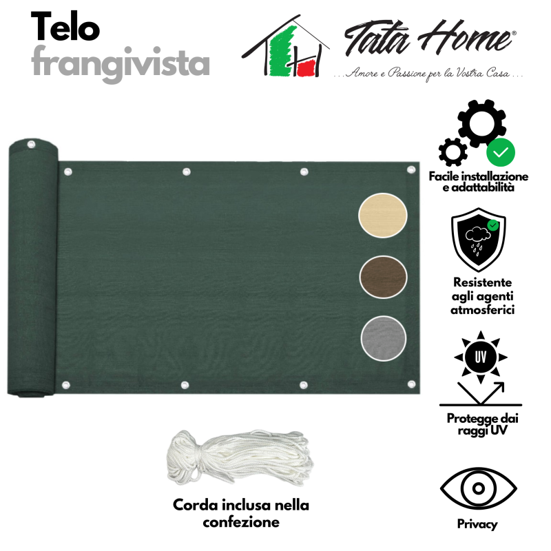 Telo copribalcone frangivista parasole 90x500 cm 5 Colori CON CORDA