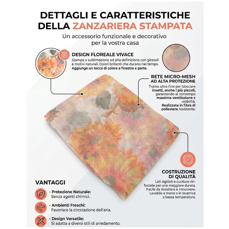 Tenda Zanzariera Beige Antimosche Poliestere misura 150x250 cm Dis. 3 GIRASOLI