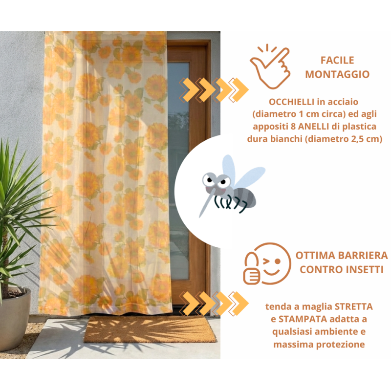 Tenda Zanzariera Beige Antimosche Poliestere misura 150x250 cm Dis. 3 GIRASOLI