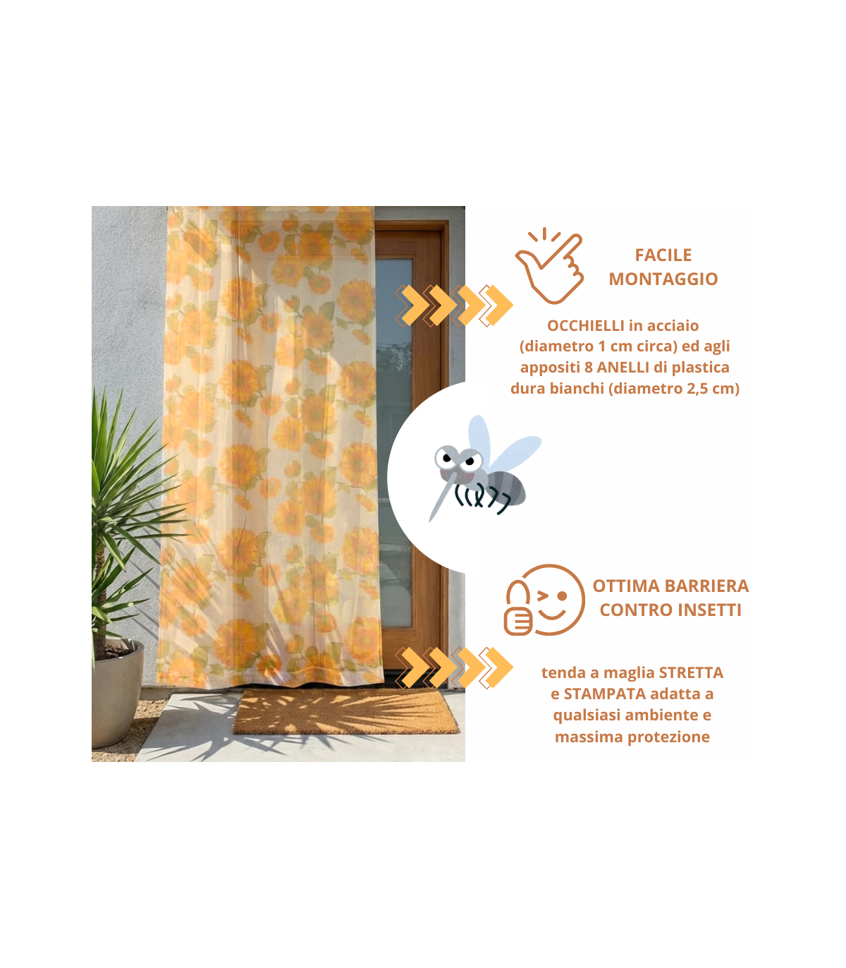 Tenda Zanzariera Beige Antimosche Poliestere misura 150x250 cm Dis. 3 GIRASOLI