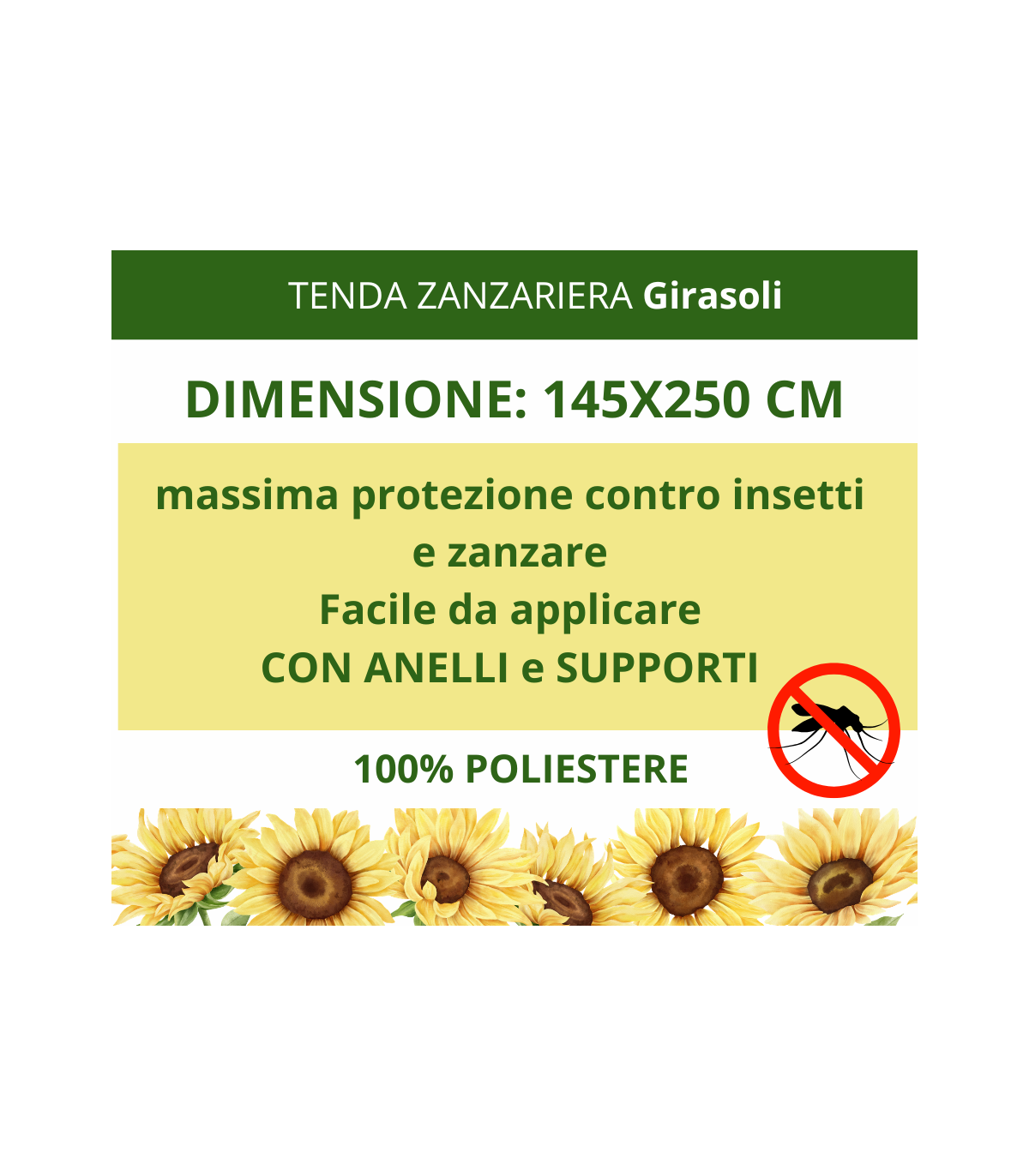 Tenda Zanzariera Beige Antimosche Poliestere misura 150x250 cm Dis. 3 GIRASOLI