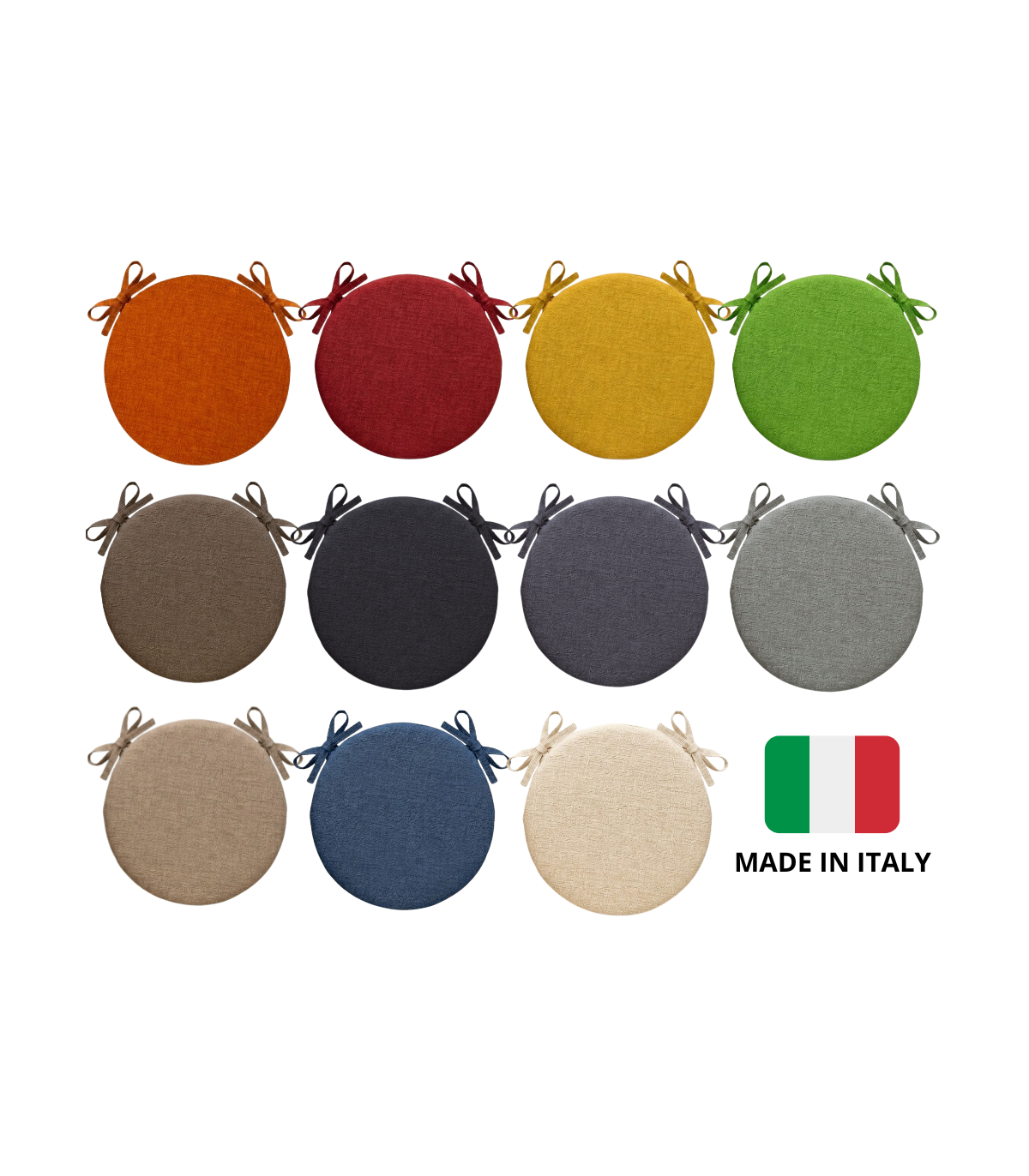 SET 6 PEZZI Cuscini Sedia Rotondi con Laccetti Diametro 40 cm Spessore 3 cm Mod. BILLY
