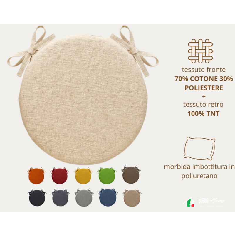 SET 6 PEZZI Cuscini Sedia Rotondi con Laccetti Diametro 40 cm Spessore 3 cm Mod. BILLY