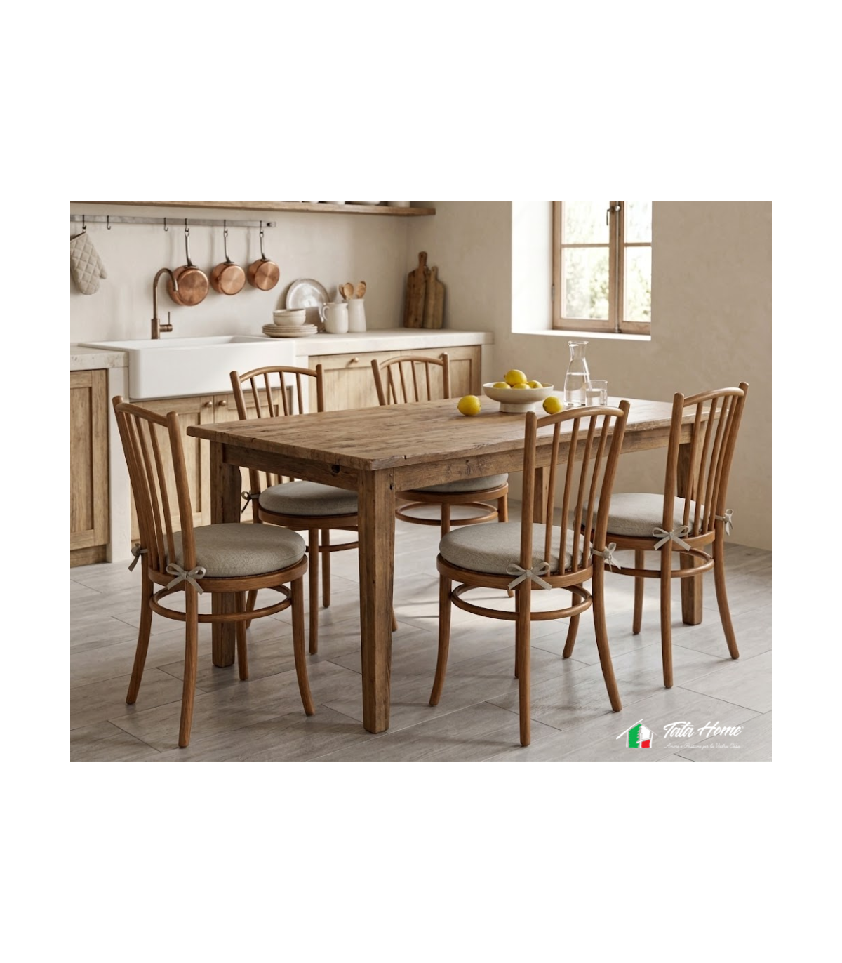 SET 6 PEZZI Cuscini Sedia Rotondi con Laccetti Diametro 40 cm Spessore 3 cm Mod. BILLY