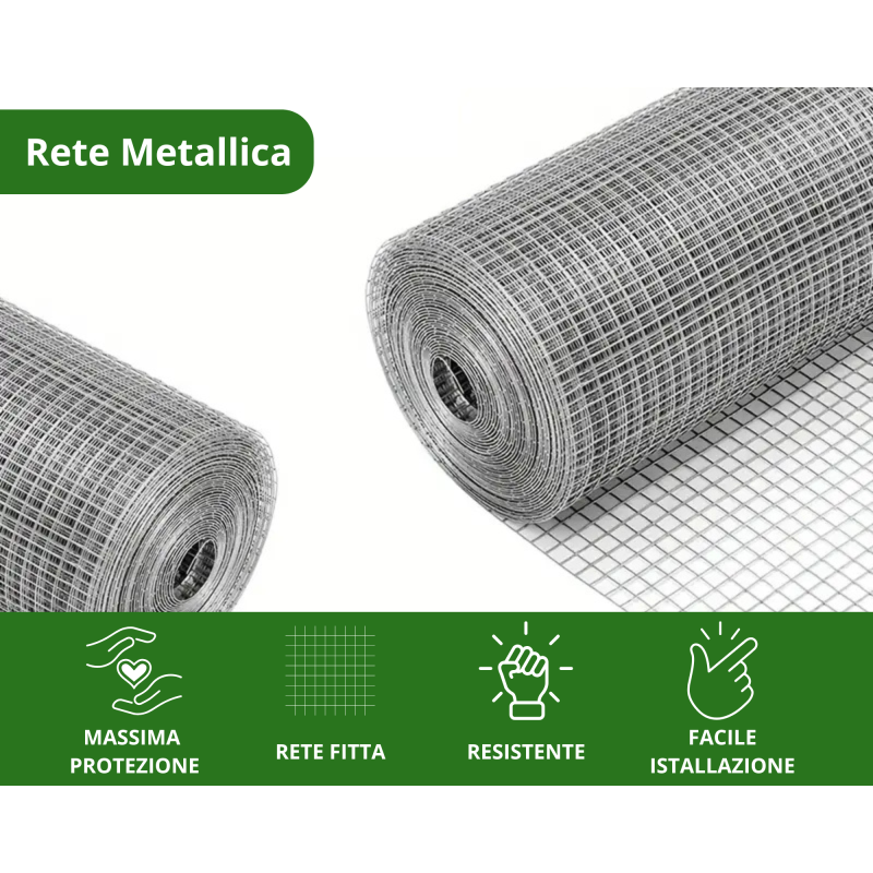 Rete Metallica ZINCATA Elettrosaldata Maglia Stretta Quadra 12,5x12,5 mm Col. GRIGIO